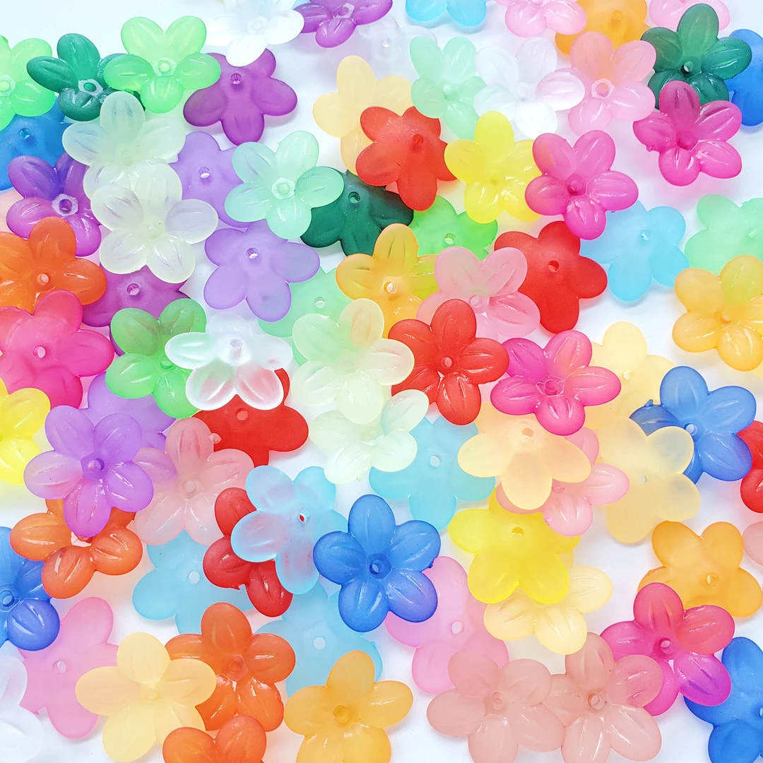 Wholesale Matte 740pcs/Bag Leaf Acrylic Beads 19mm Acrylic Transparent Frosted Five-petal Flower Beads For Jewelry Making