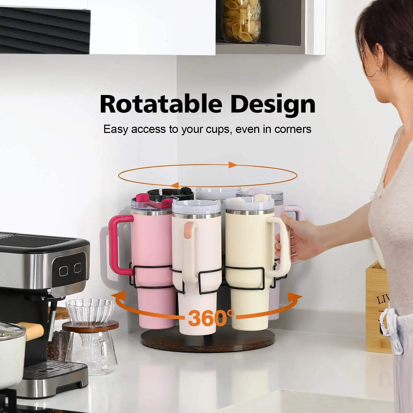 Factory Custom 40 oz 6 Hole Swivel Water Bottle Storage Metal Kitchen Organizers Rotatable Rack for Stanley Cup Bar Holder