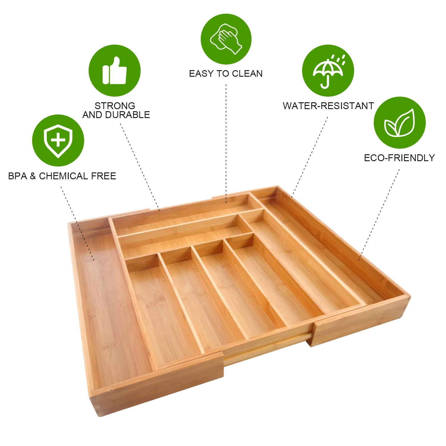 Expandable Bamboo Silverware Drawer Organizer Adjustable Utensil Holder Drawer Cutlery Organizer for kitchen
