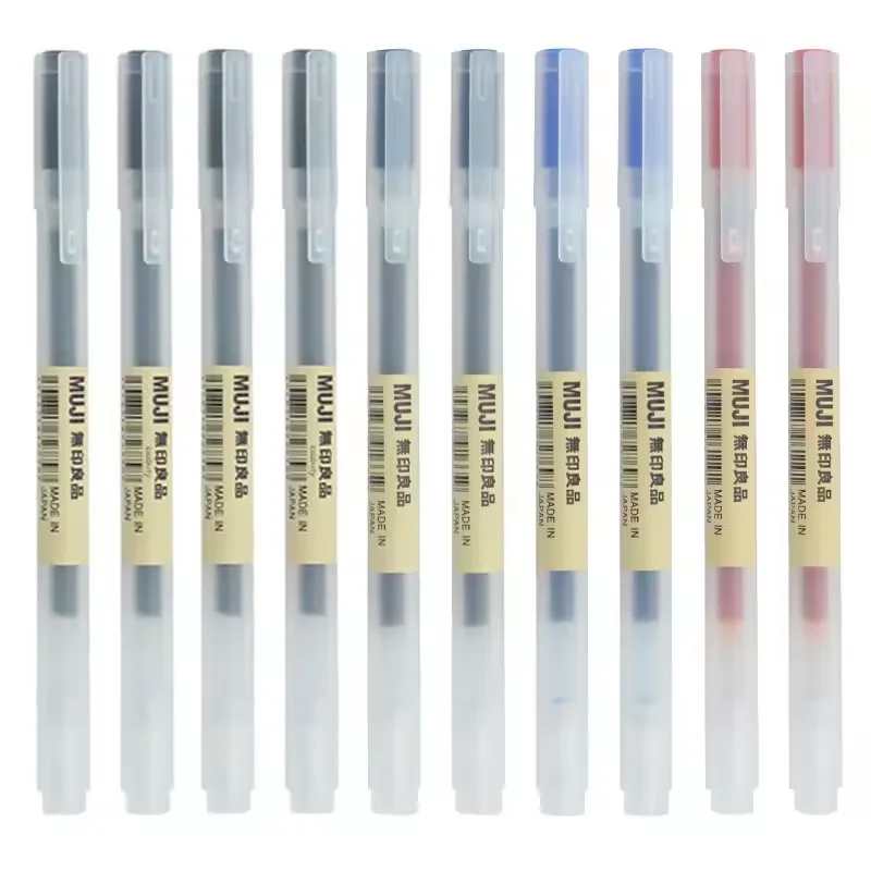 new 10Pcs/Set kawaii MUJI Gel Pen Black/Red/Blue 0.38mm 0.5mm Ink Color gel Pen for Office School