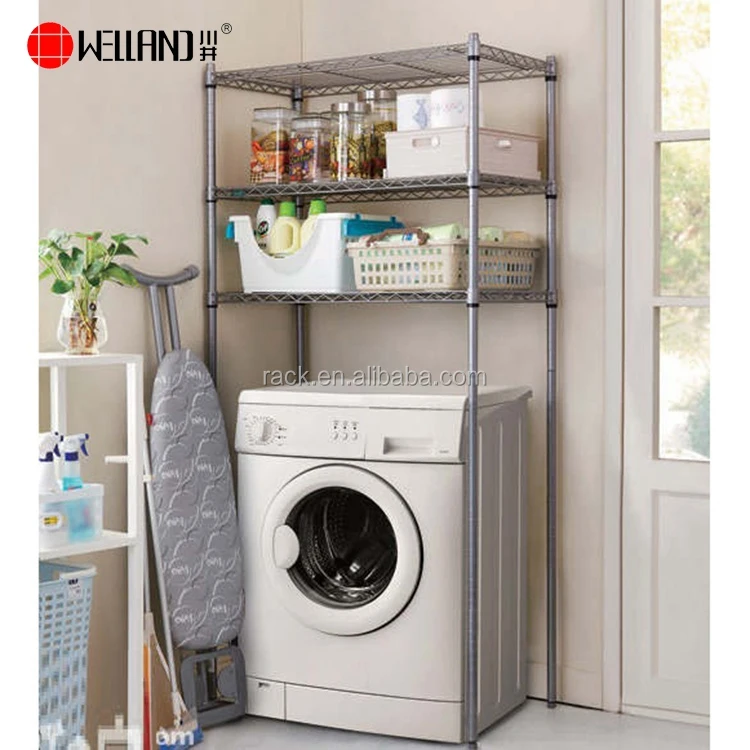 3 Tiers Silver Metal Bathroom Wire Rack Shelf For Wash Machine