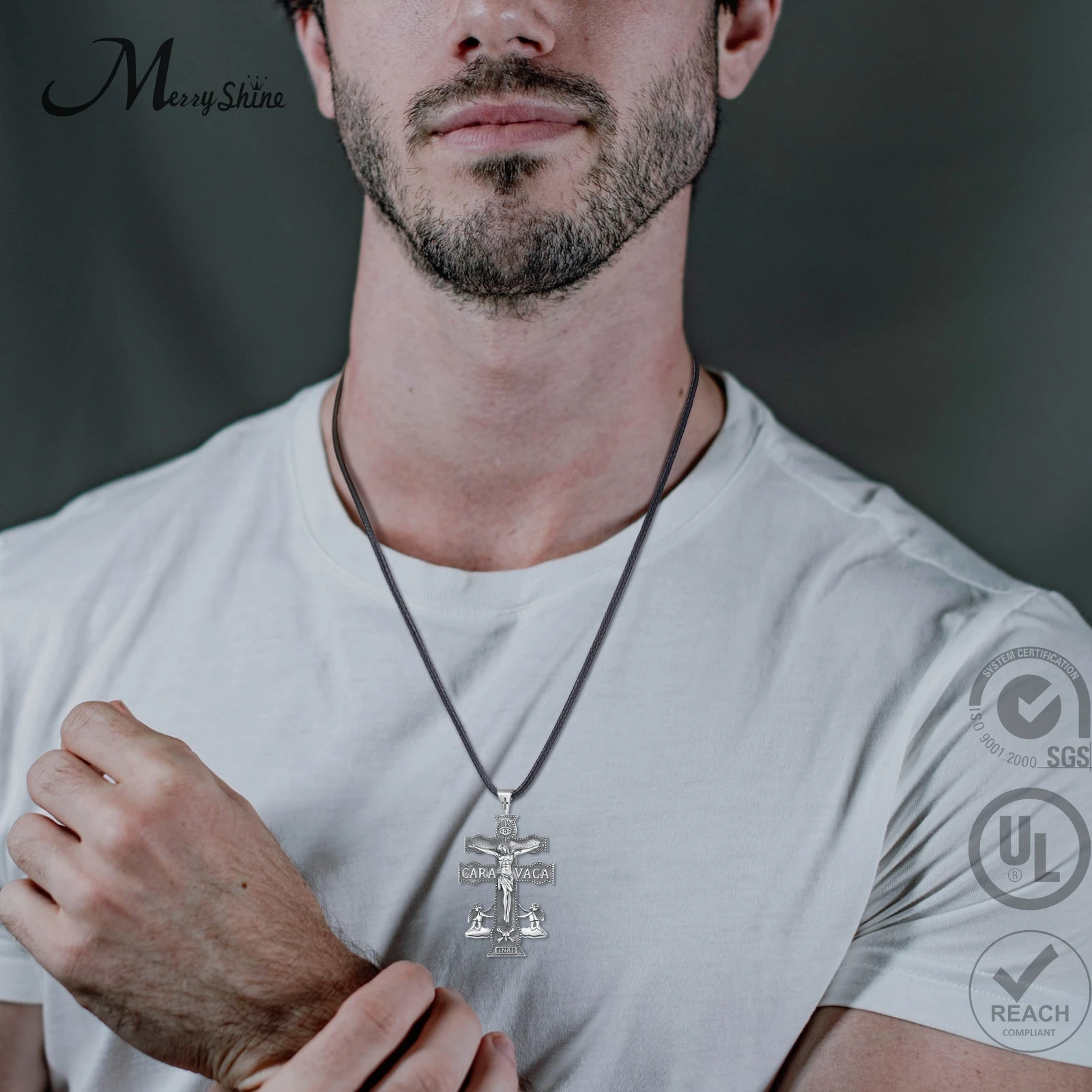 Merryshine 925 Sterling silver women Jesus Christ Cross of Caravaca Pendant necklace for Men