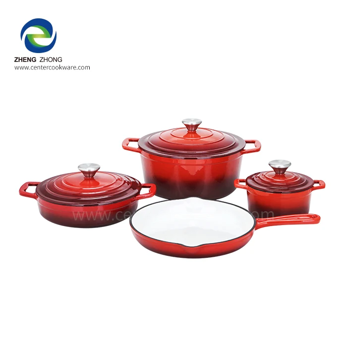 wholesale price Tableware cooker roast non stick Enamel Cast Iron Casserole stew pot Braisers Skillet pan 4pcs Cookware Set