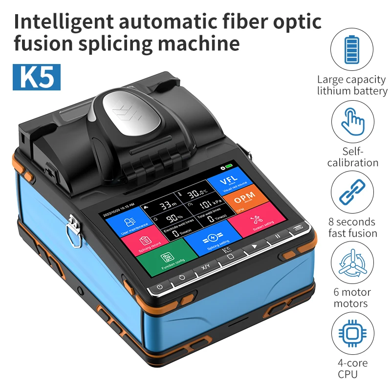 GUANGYAN K5 Full Automatic Intelligent Optical Fiber Fusion Splicer FTTH Fiber Welding Machine FTTX 3 Year Quick Mode 6s 7800mah