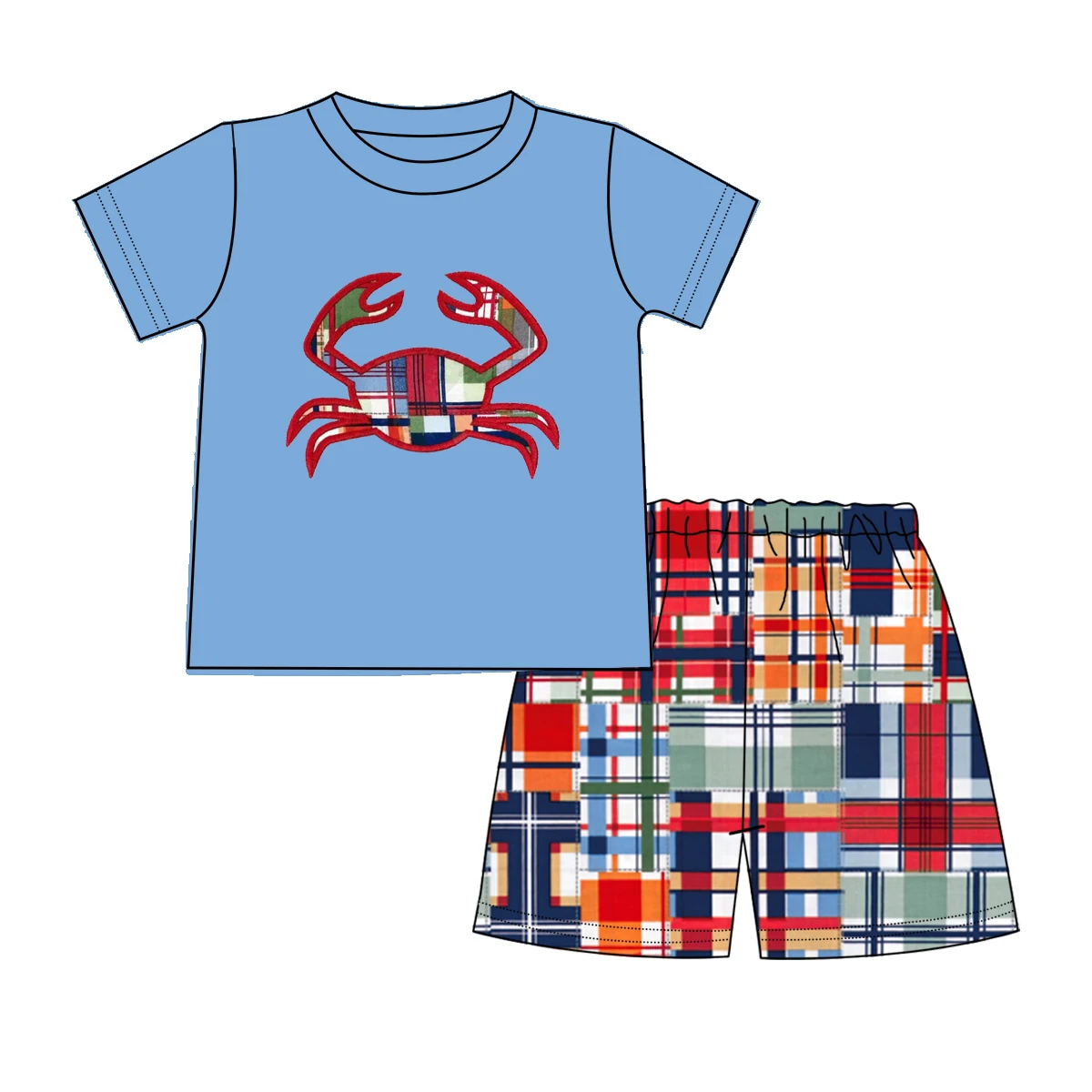New product summer crab applique and printed shorts boutique baby girl clothing sets