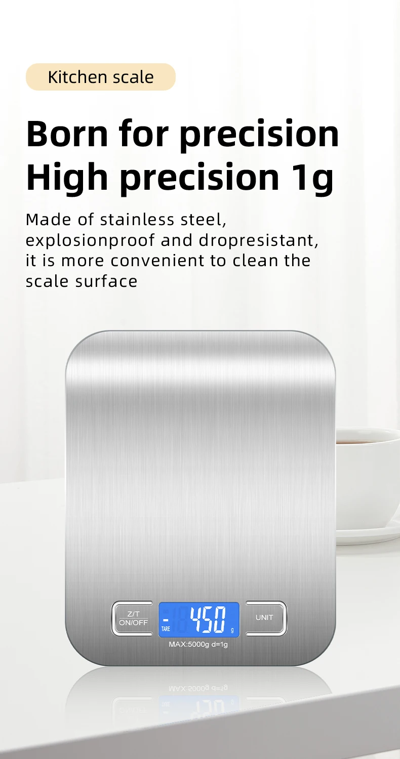 Maximum weighing 5kg stainless steel digital scale kitchen food scale