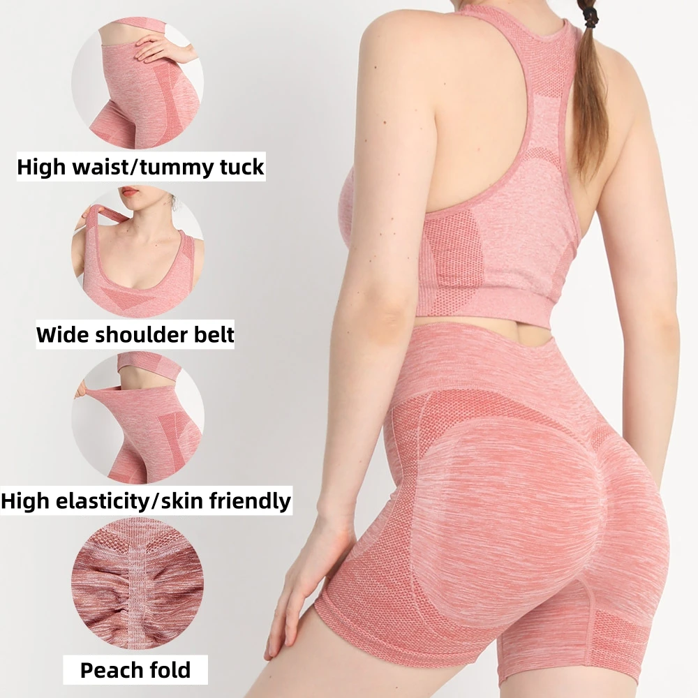 Wholesale Women Gym Push Up Seamless Scrunch Butt Yoga Pant Sport Fitness Workout High Waist Short Leggings Yoga Set