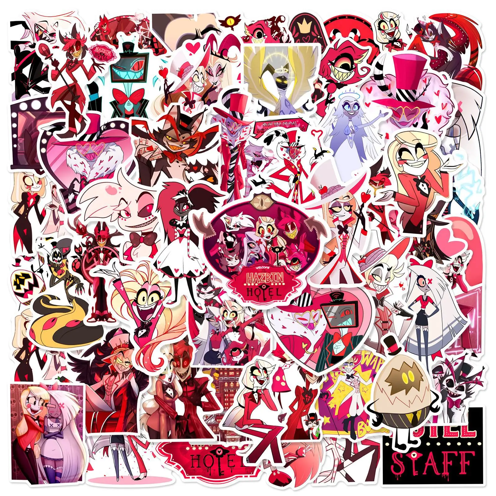 56Pcs Hot Selling Cartoon Hazbin Hotel Graffiti Stickers for Laptop Skateboard Decor Demon Satan Sticker