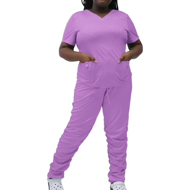 Wholesale Cheap scrubs uniforms sets plus size stacked black scrubs scrub suit nurse