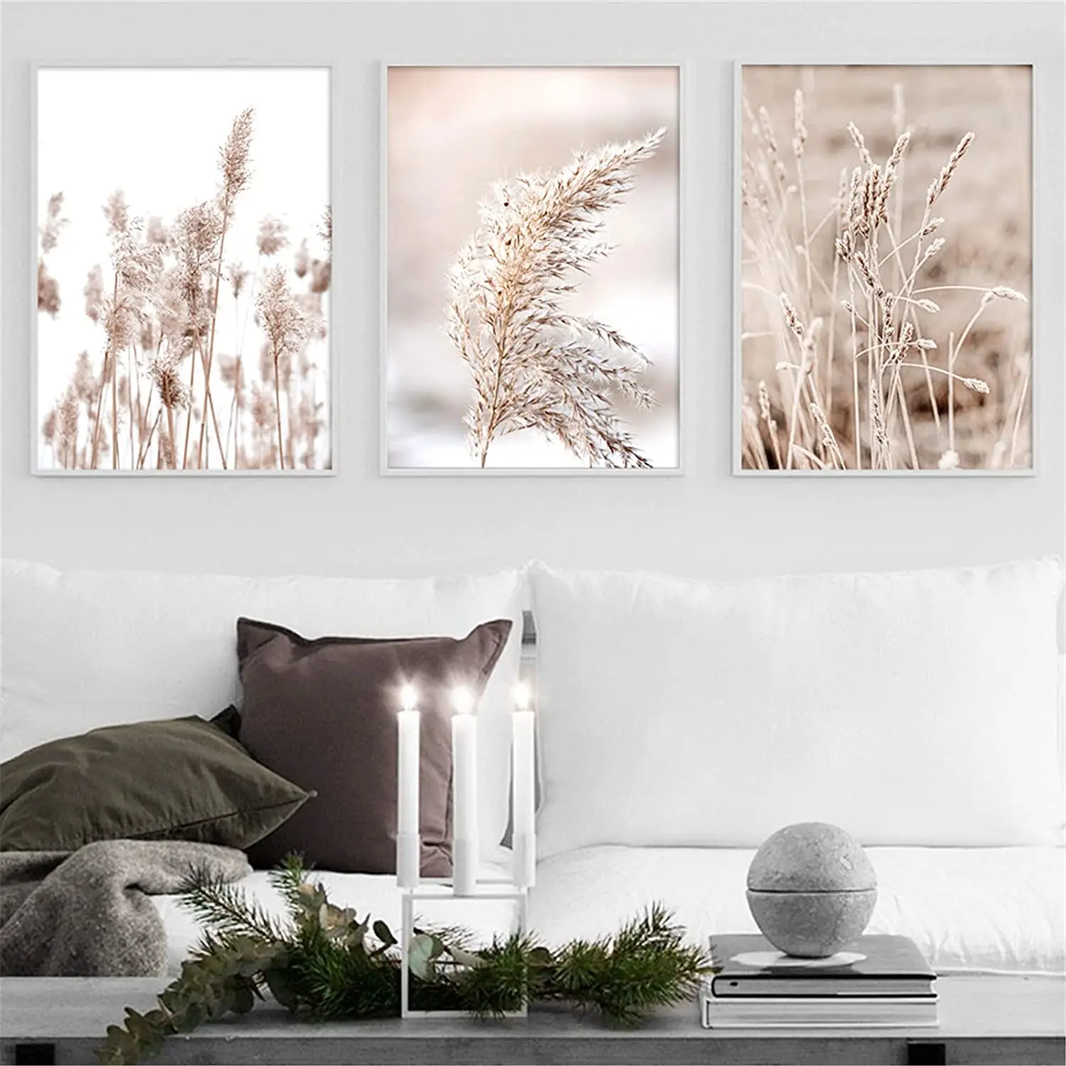 Premium Posters Set Beige Pampas Picture Canvas Painting Modern Wall Art For Living Room Bedroom Decoration