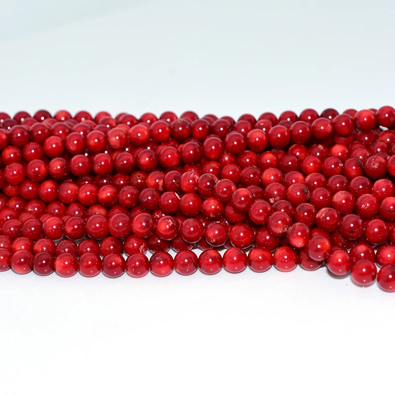 Factory Wholesale 6/8mm round Natural Red Coral Loose Gemstone Beads for Jewelry Making Strand 100% Natural Stone