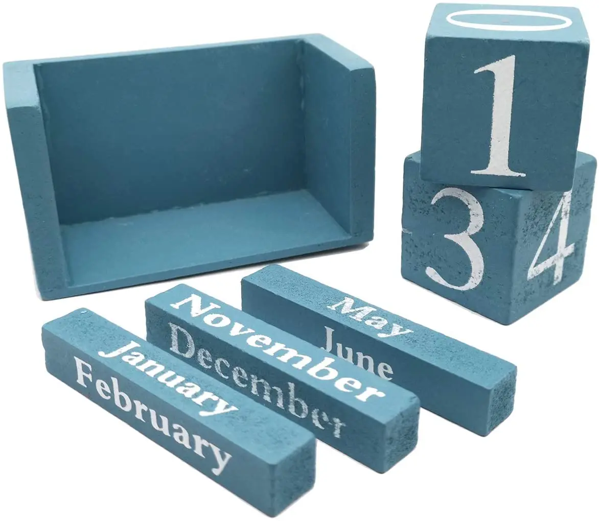 
Wooden desktop block calendar permanent block month date display home office decorations wooden calendar 