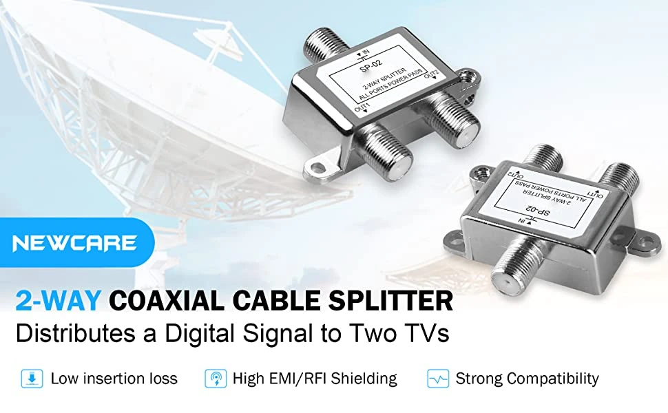 Digital 2 way satellite splitter Coaxial Cable Splitter 5-1000 MHz RG6 Compatible CATV Indoor RF Cable TV Splitter