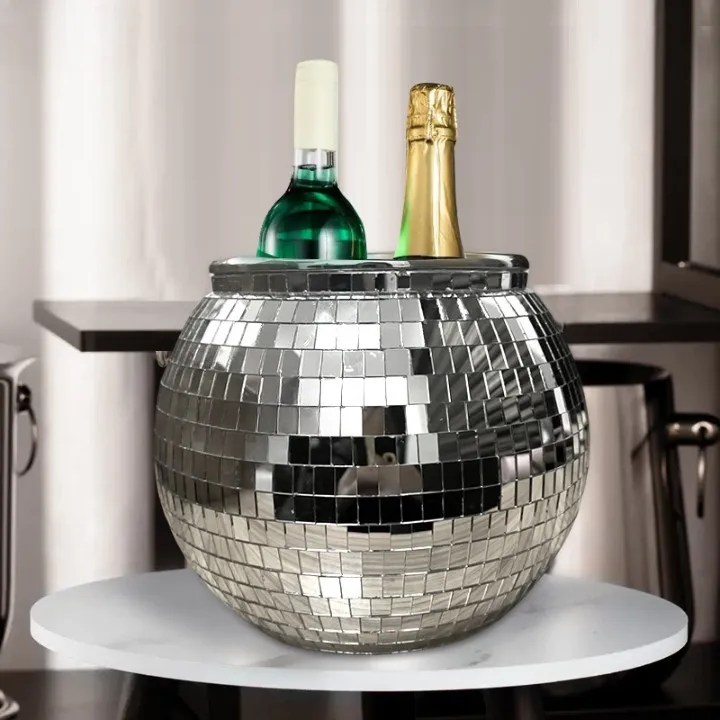 Direct Wholesale Price Cool Silver  Drink Mosaic Mirror Disco Ball Ice Bucket
