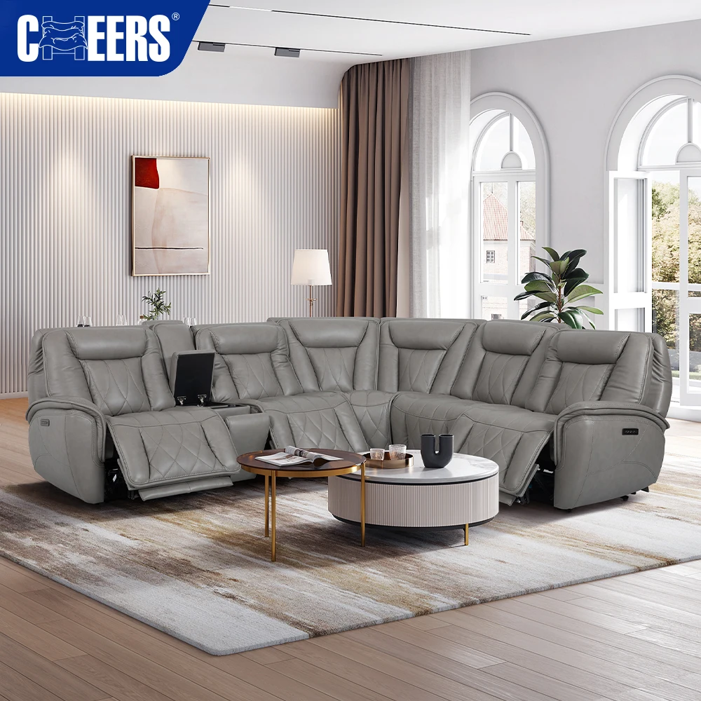 MANWAH CHEERS Cinema Sectional Leather Sofa Adjustable Electric Home Theater Corner Recliner Sofa Set Living Room Home Furniture