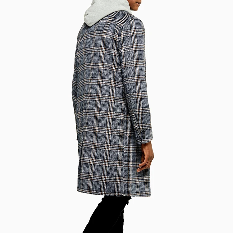 2020 Winter new lapels double-row buttons switch to flip pocket long checkered coat men.