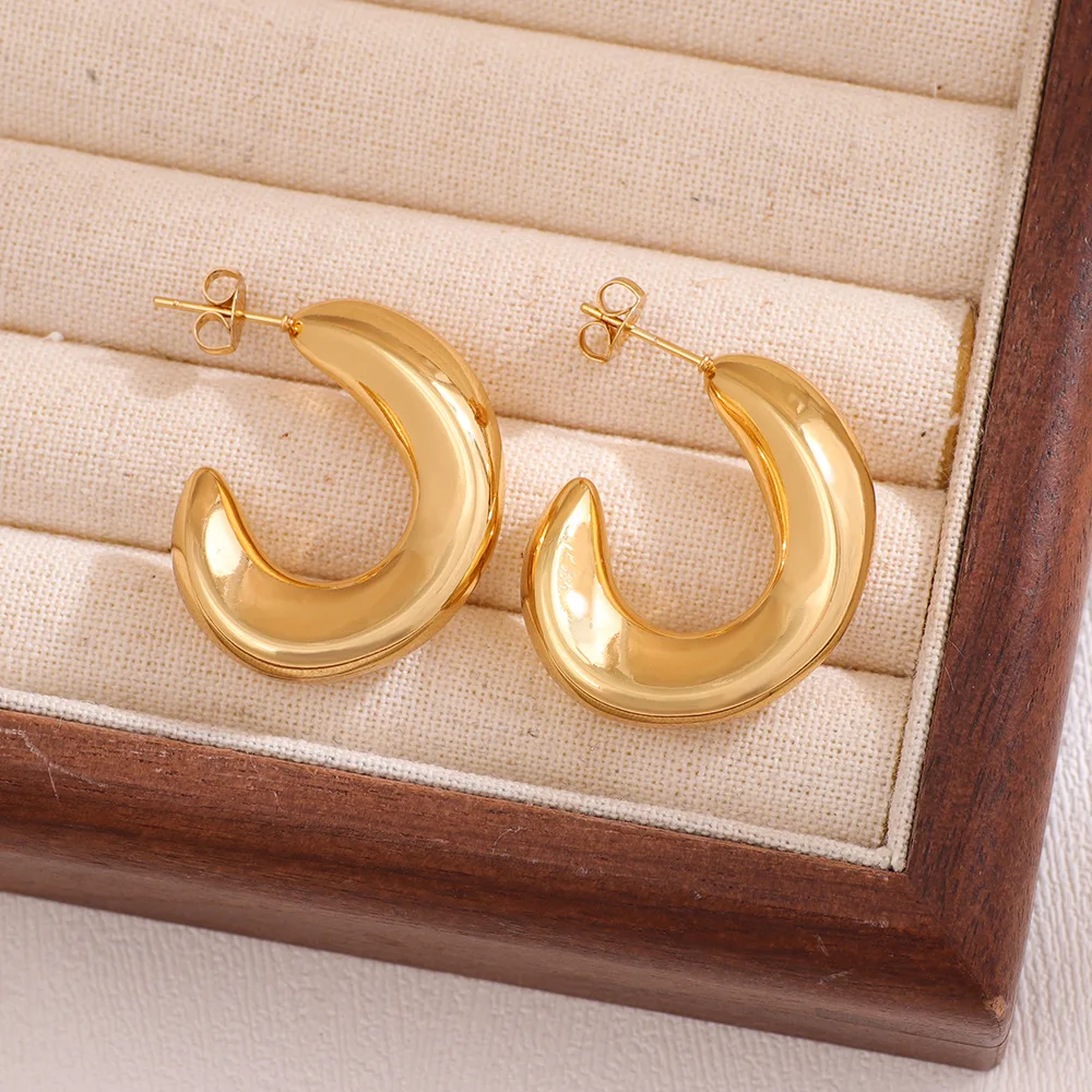 Vintage Stainless Steel 18K Gold plating C Shape Drop Earrings Hip Hop Irregular Geometry Earrings For Women Gift