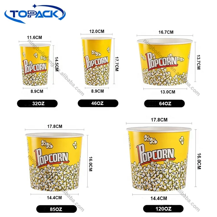 Promotion Custom LOGO  Popcorn Bucket Paper Fried Chicken Disposable Paper Bucket Bowl For Food Packing