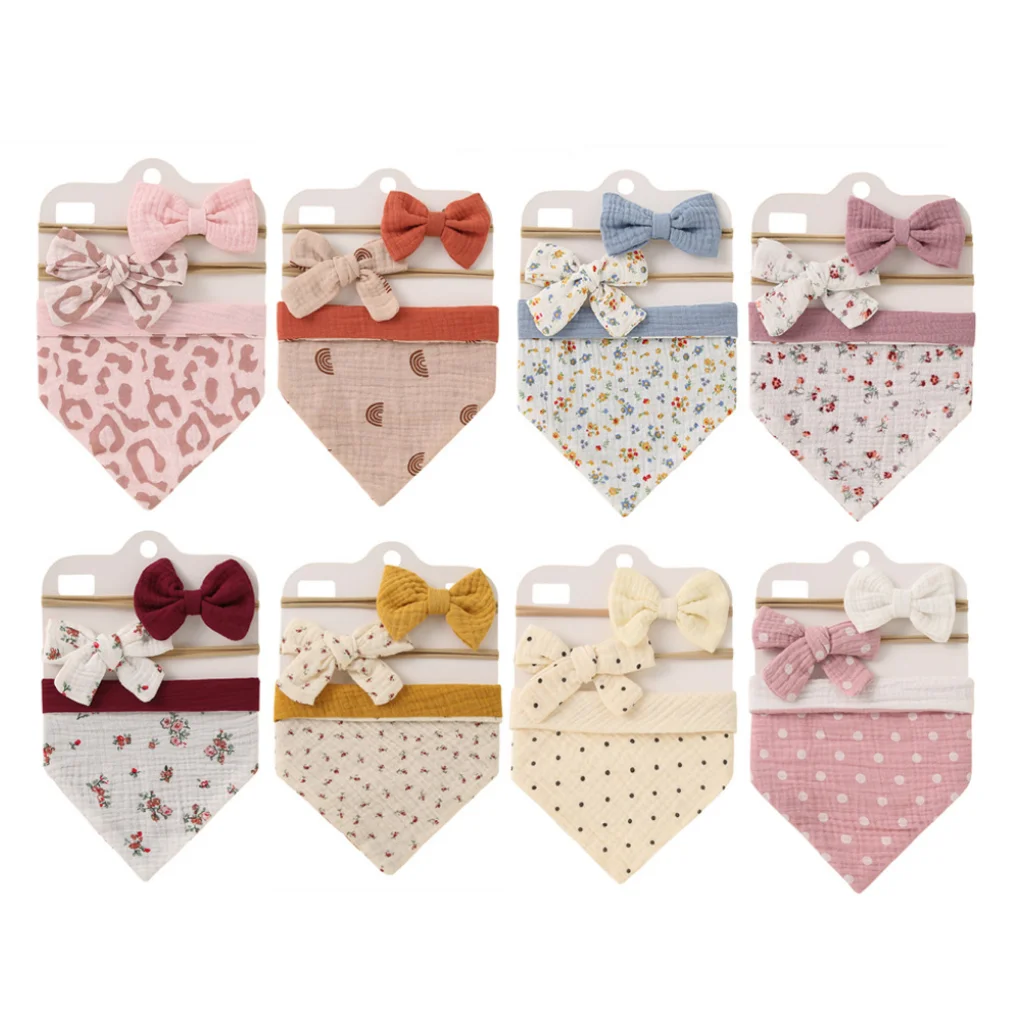 DJK flower Baby Hair Band Floral Kids Nylon Headband Children Bow Knot Head Band Bib And Headband