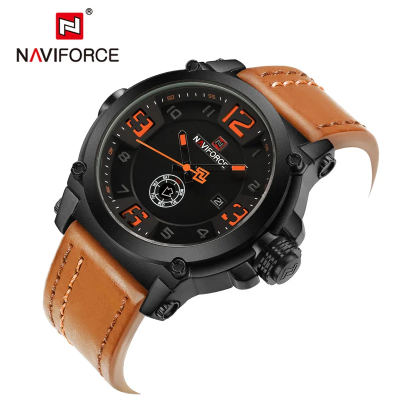 
NAVIFORCE Mens Watches Top Brand Luxury Sport Quartz-Watch Leather Strap Clock Men Waterproof Wristwatch relogio masculino 9099 