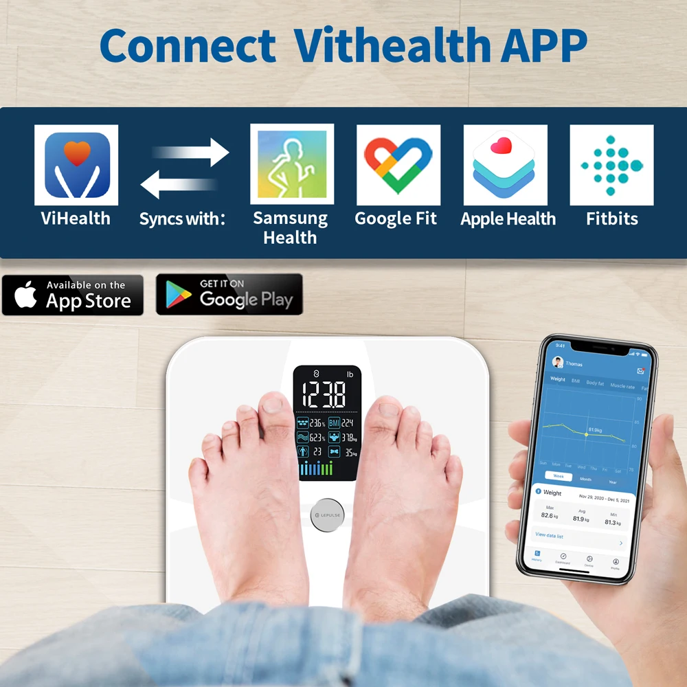 Lepulse P1 Digital Personal Bathroom Scale Smart Body Scale Smart Scale With Body Fat Weight Analysis