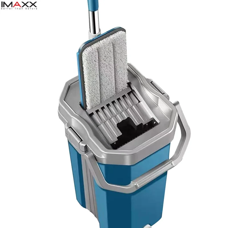 IMAXX Flat Floor Mop and Bucket Set Hands Free Home Floor Smart Cleaning System Microfiber Mop Bucket Floor Cleaning System