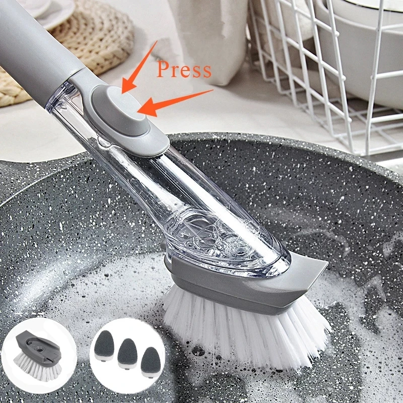 High Quality Automatic Dispenser Hydraul Kitchen Brush Long Handle Dishwashing Sponge Cleaner Kitchen Dishwashing Brush