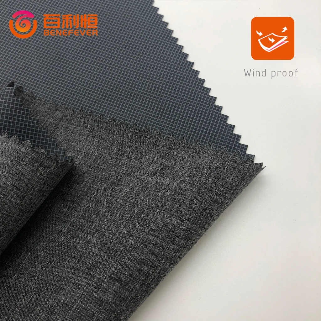 80D 2/1 100 Polyester waterproof windproof twill cationic snow pear spinning black film fabric for cotton wadded jacket