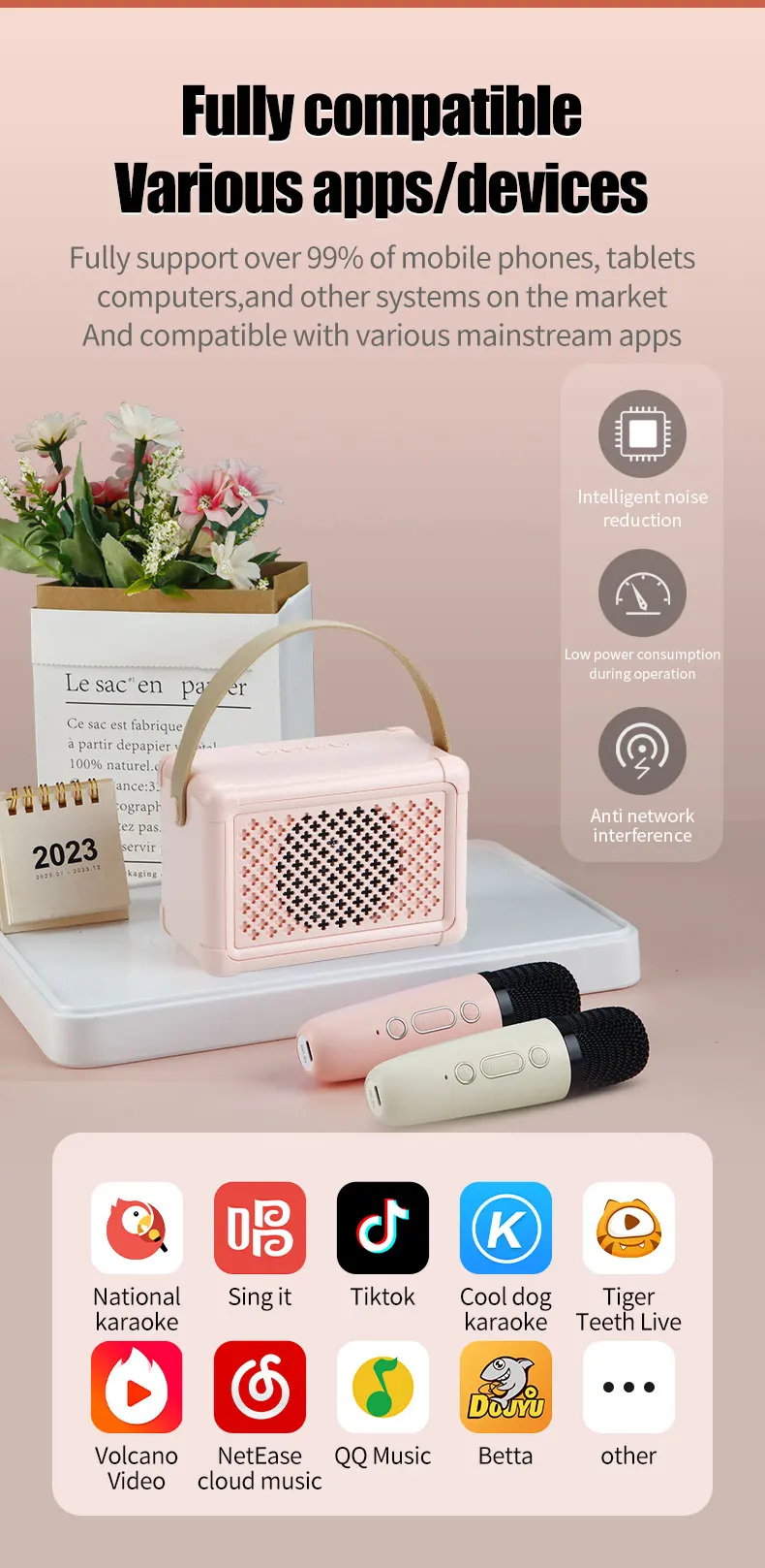 Portable New Stylish Small Party Karaoke Speaker Set With 2 Wireless Microphone