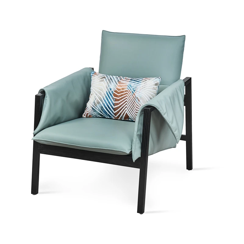 New design living room modern arm sofa chair upholstered lounge single large leather leisure chair with metal tube legs