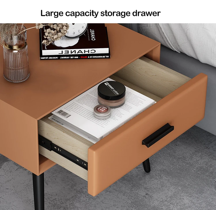 Оптовая продажа скандинавский ящик для хранения из цельного дерева и кожи микрофибры роскошный прикроватный столик шкаф простой ночной