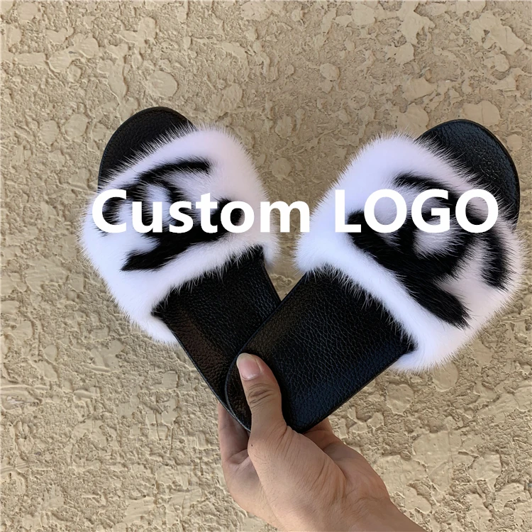 2020 NEW Fashion real fur slides wholesale Multiple colorswomen mink fur slippers furry outdoor sandals Custom logo