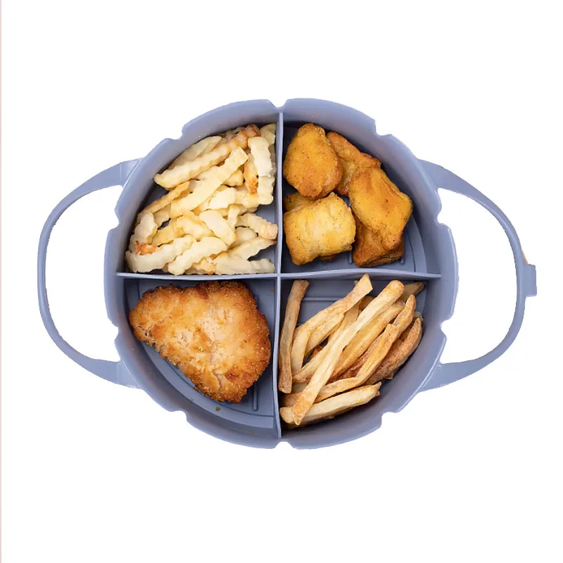 Wholesale 4 Grid Divided Reusable Silicone Air fryer Liners With Handle Silicone Pot Liner