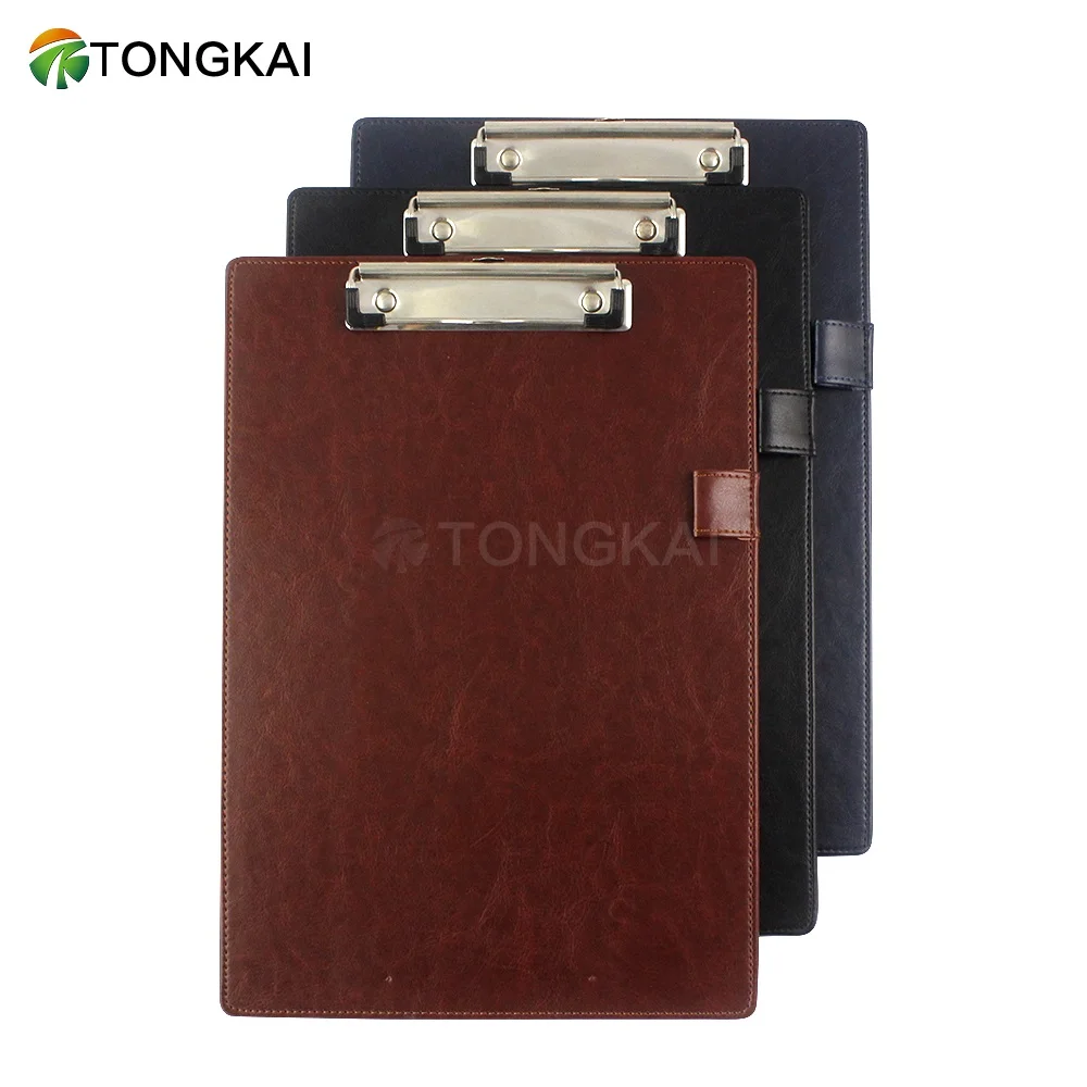 Custom Letter Size A4 PU Leather Cover Clipboard with Document Pouch Pen Holder and Card