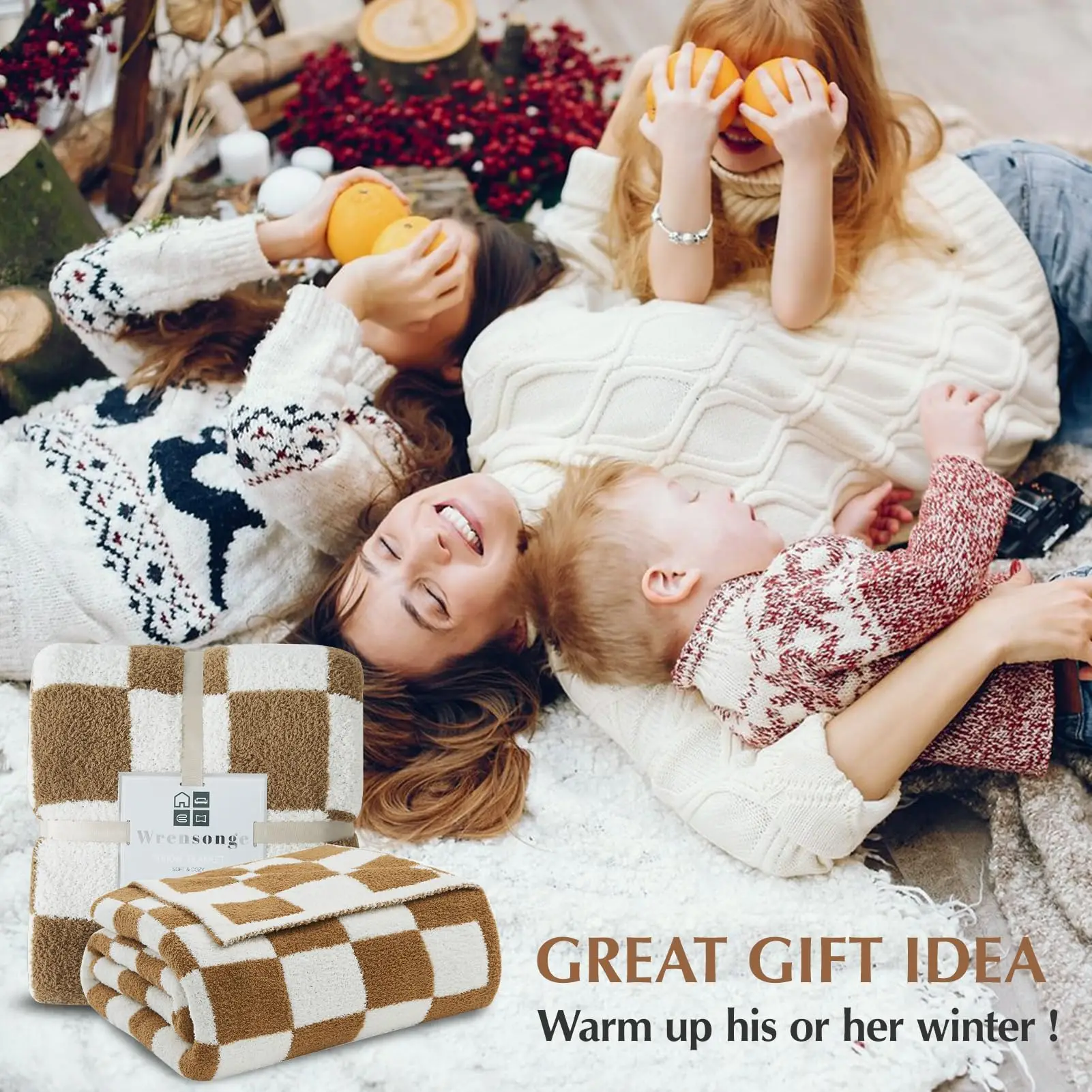 Cozy Microfiber Fluffy Throw Blanket Solid Animal Pattern Knit Yarn Plaid Style for Home Travel Airplane Use for Christmas