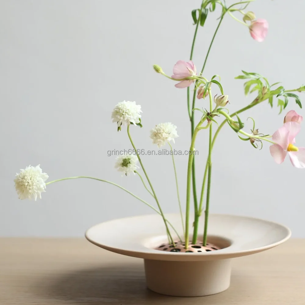 Copper Flower Frog Set Ceramic Cylinder Vase Ikebana Vase Kenzan Flower Frogs