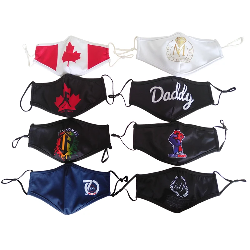 Customized Sublimation Pattern Printed Dustproof Cotton Black Maskes Fashion Designers Reusable Facemask With Customised Logo
