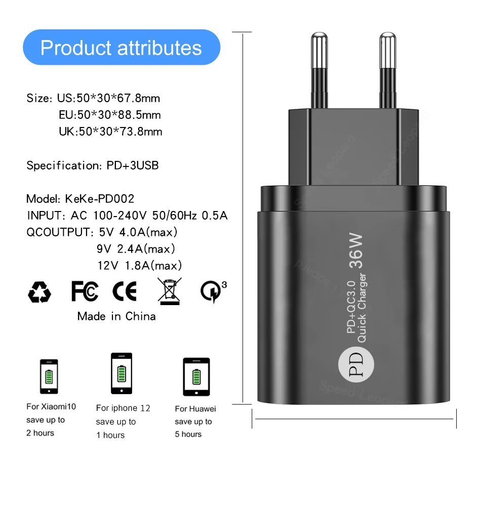 Новый дизайн Лидер продаж PD20W/QC3.0 + 2.4A3USB Быстрая зарядка для путешествий многофункциональное зарядное устройство Apple Samsung Huawei в 2021