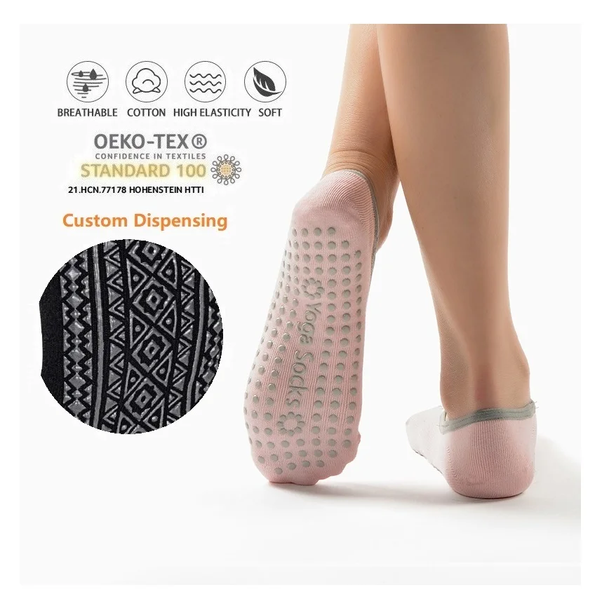 Amazon Hot Sale Cotton Anti Slip Soft Silicone Sole Non Slip Women Grip Yoga Pilates Socks, custom toe socks