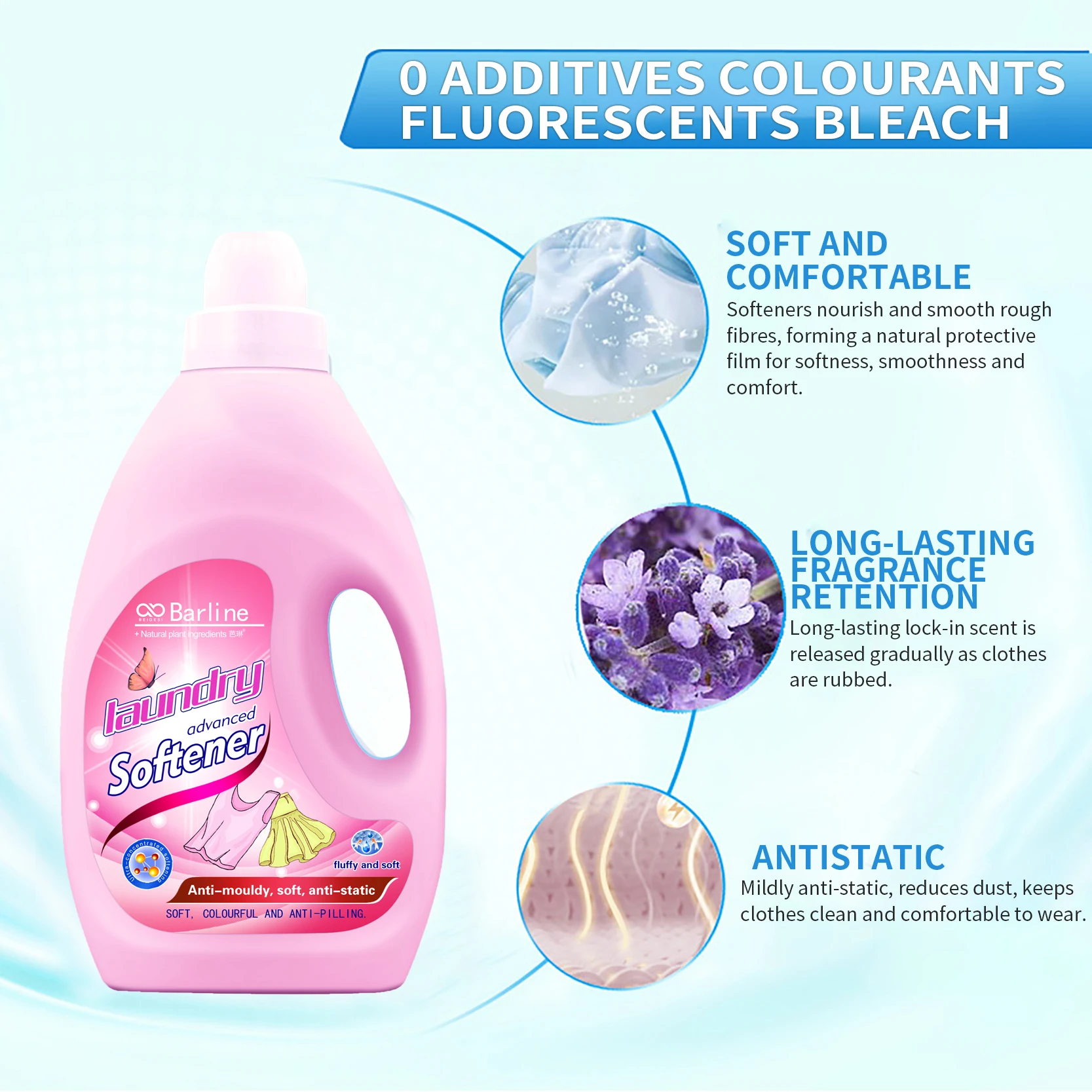 Customizable 2 Liter Disposable Bottle of Natural Scent Fabric Softener Liquid Detergent for Clothing Apparels