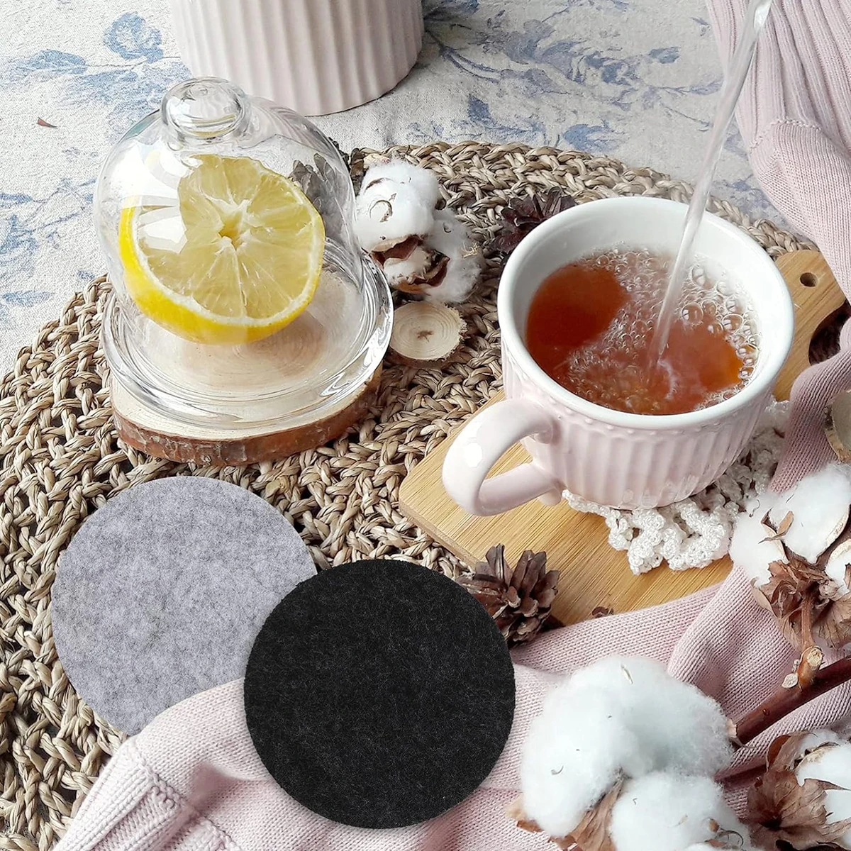 Custom Round Felt Coasters for Drinks Dining Table Protector Pad Heat Resistant Cup Mat Coffee Tea Hot Drink Mug Placemat