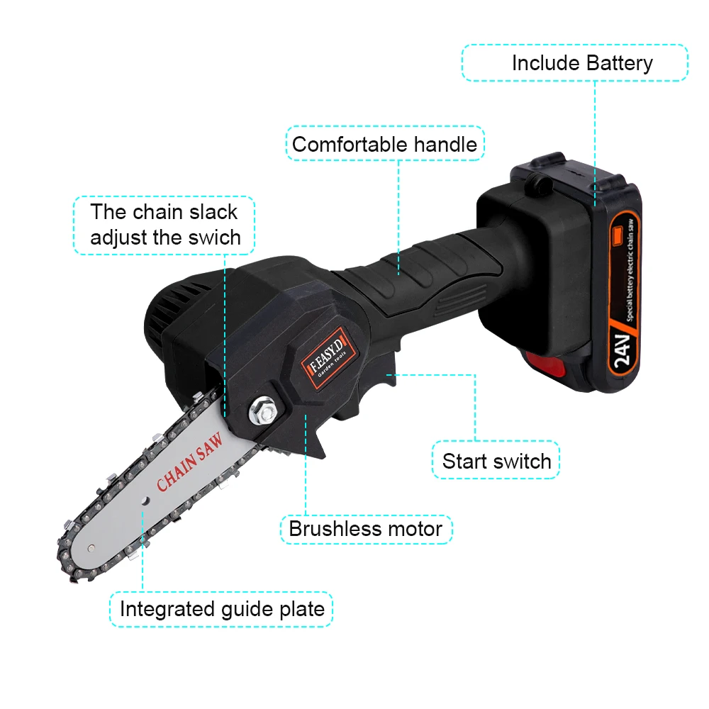The new listing electric chainsaw sharpener mini cordless battery brushless 24v mini chainsaw