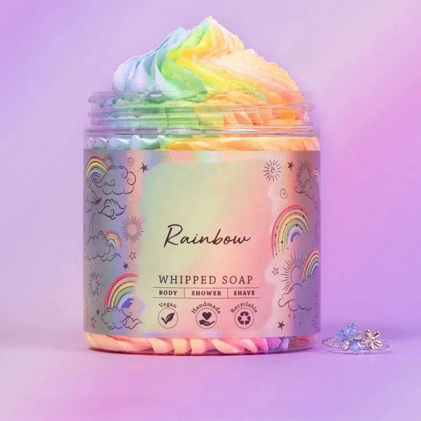 wholesale private label whipped shower foam soap handmade lightening whipped cream soap with ring