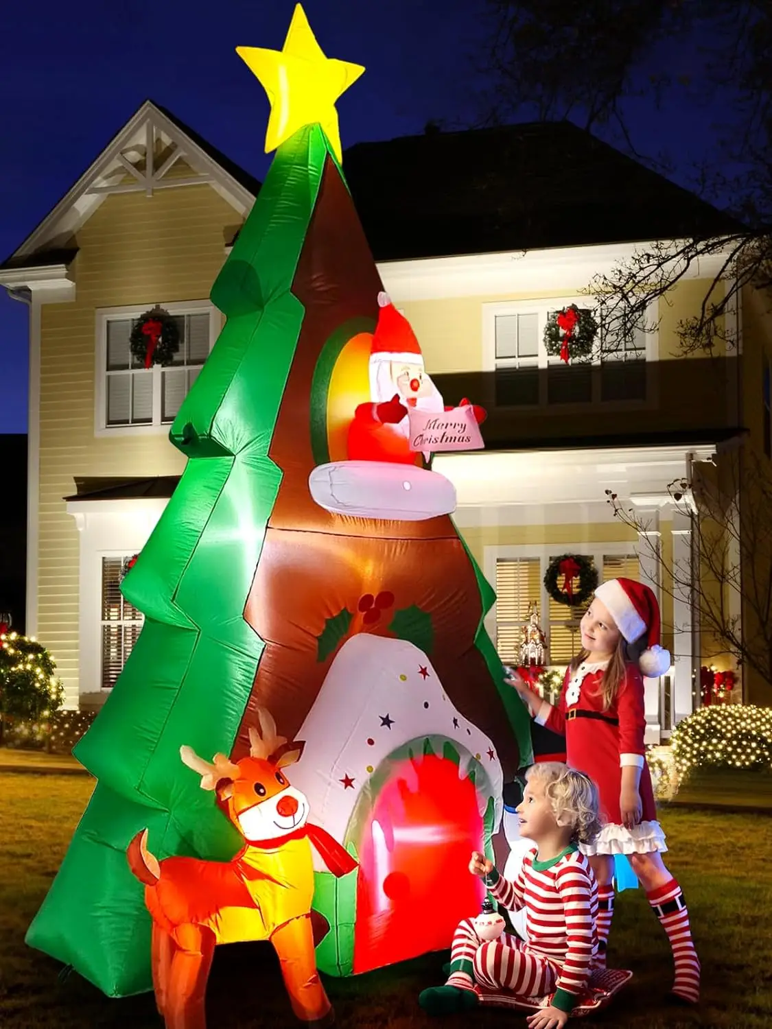 Factory Custom 10FT Christmas Inflatable Tree House with Snowman Santa Claus Outdoor Lawn Yard Christmas Inflatable Decoration