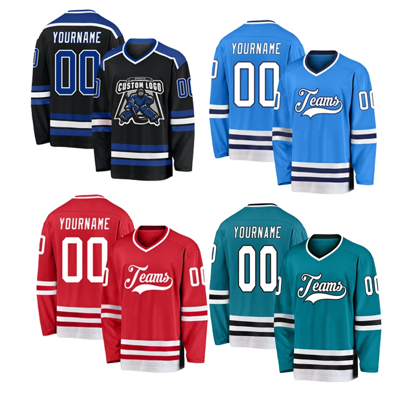 Custom Chicago Hockey Uniform Embroidery Top Quality Mesh Football Black And Blue Hockey Jersey