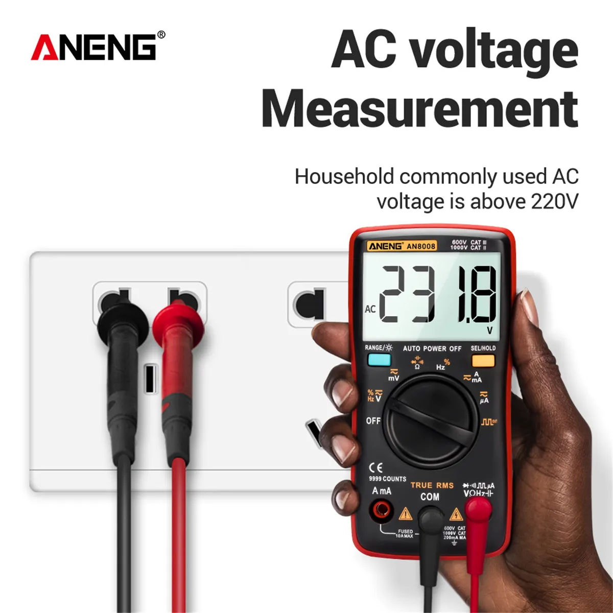 Цифровой мультиметр ANENG AN8008 Pro, 9999 отсчетов, True-RMS, квадратная волна, подсветка, амперметр напряжения постоянного и переменного тока, Ток Ом, автоматический/ручной
