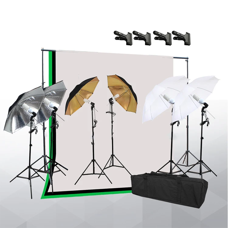 Photo Studio Continuous Lighting Kit with 2m*2m Background stand Photographic reflective umbrella and softboxes kit