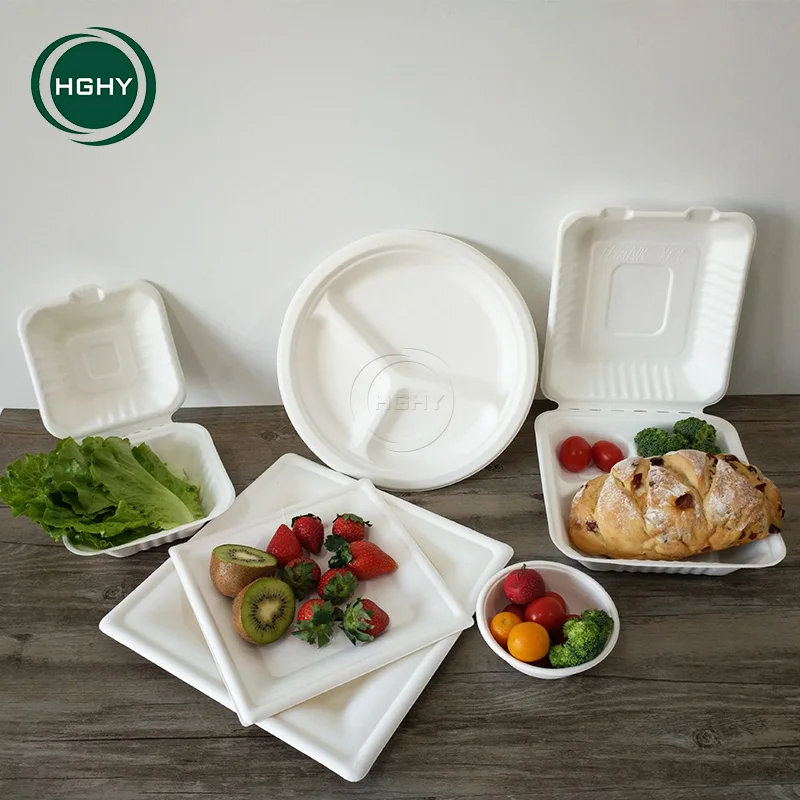 Eco-friendly Biodegradable Compostable Sugar Cane Plate Sugarcane Pulp Bagasse Plate Tableware