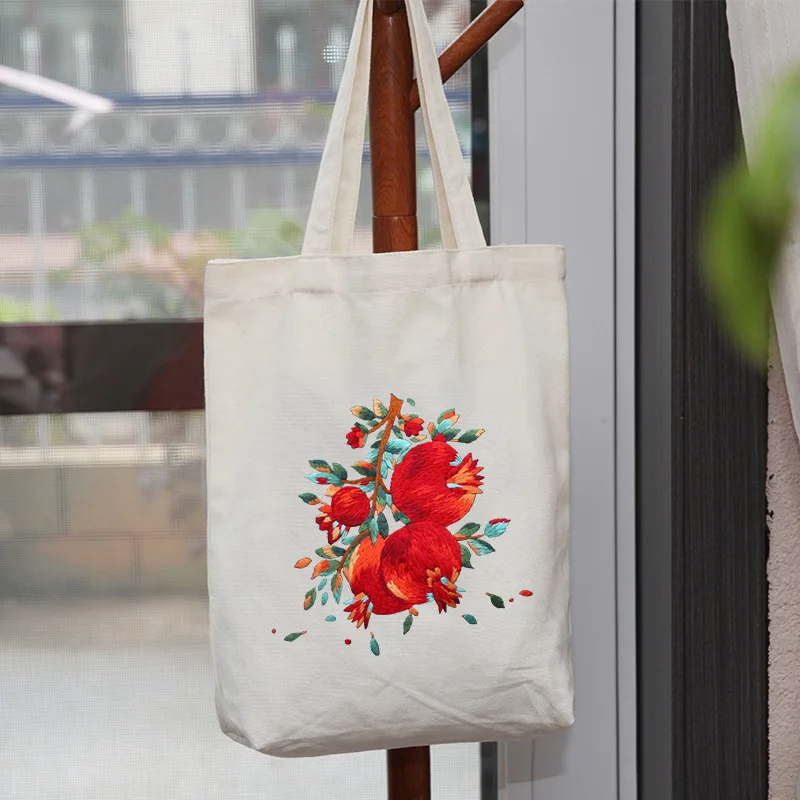 Embroidery Kit Canvas Tote Bags with Floral Patterns DIY Canvas Bag Cross Stitch Kits Included Bamboo Embroidery Hoops  Tools