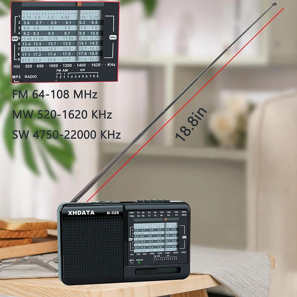 XHDATA D-328 Radio Hot Sale Factory Direct Price FM AM SHortwave MP3 Player TF Card Portable Receiver PLL